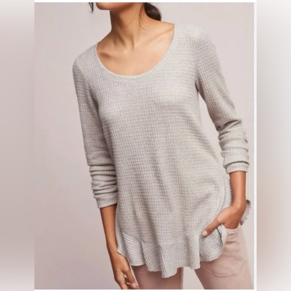 Anthropologie Ribbed Knit Top in Light Gray